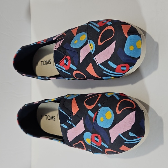 Toms Alpargata Abstrast Geometric Canvas Espadrilles Shoes 7 NWOT Blue Orange - Picture 2 of 7